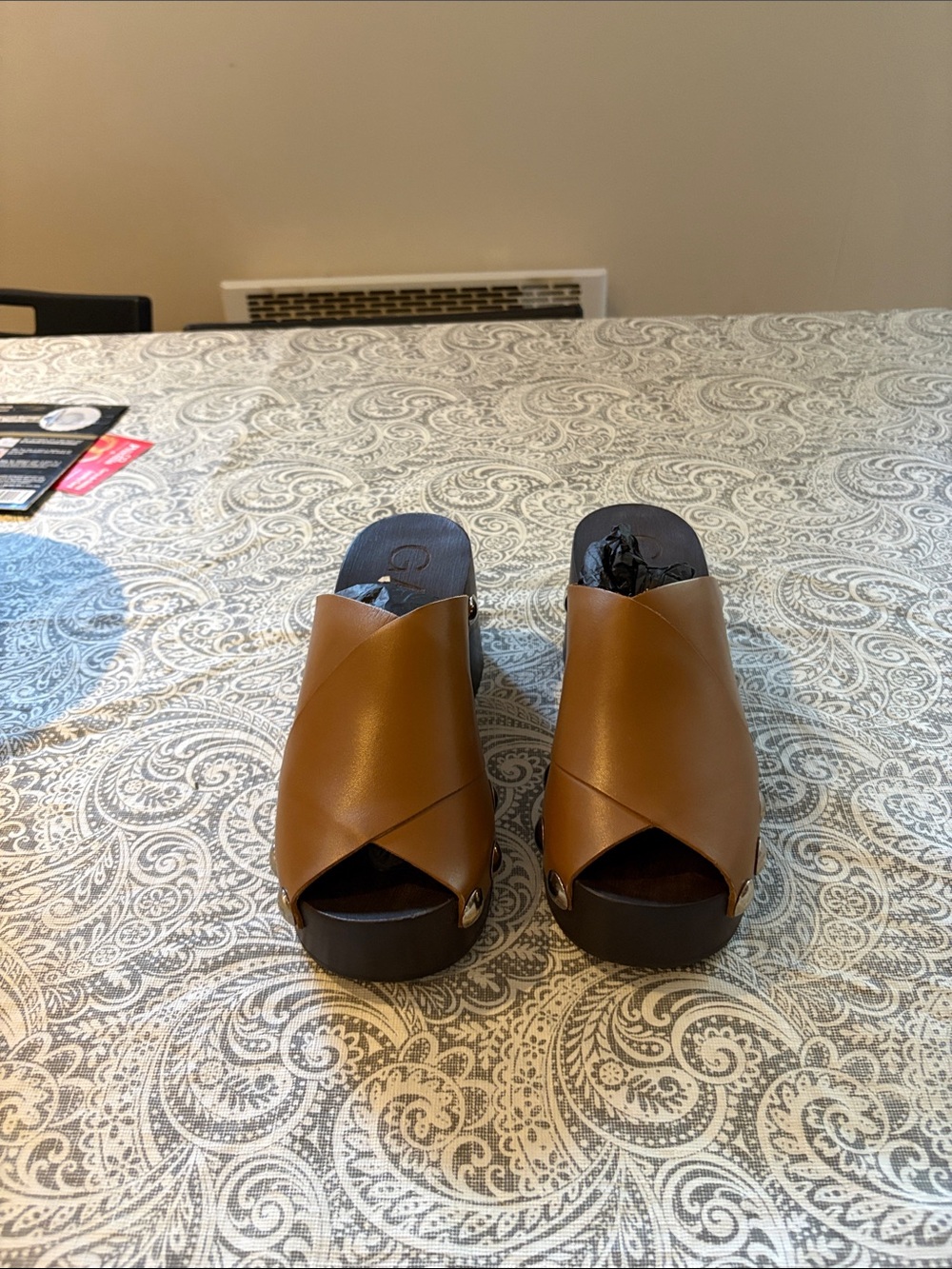 Ganni Brown Crossband Platform Slide Clogs